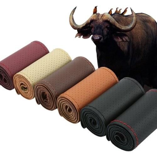 Cowhide Steering Wheel Cover Matte Leather Steering Wheel Interior Soft Anti Slip Covers Cowhide Braid Car Accessories