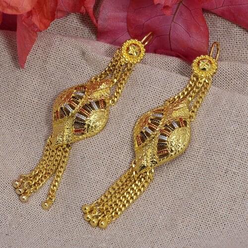 Ethiopian Dubai Earrings Arab Luxury tassel Gold Color Earrings For Women Girls Natural Jewelry Wedding Earrings Jewery
