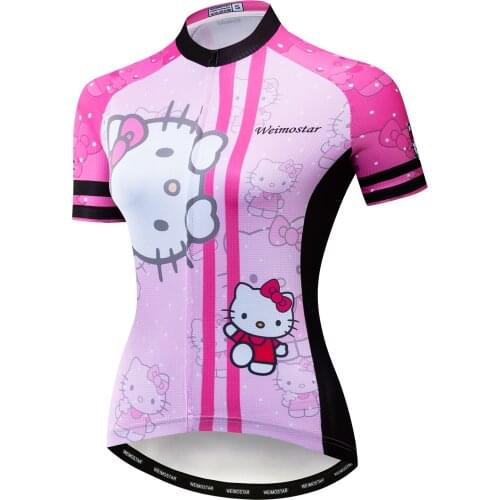 Womens Cycling Jerseys Girls Summer Short Sleeve Bicycle Road MTB Bike Shirt Outdoor Sports Ropa Ciclismo Clothing Cute Cat