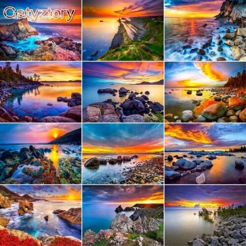 GATYZTORY 40x50cm Paint By Numbers Sunset Beach DIY Set of Acrylic Paint For Painting By Numbers On Canvas Home Decor