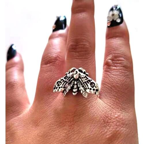 Hzew 1pcs deaths head skull moth butterfly ring adjustable rings christmas gift