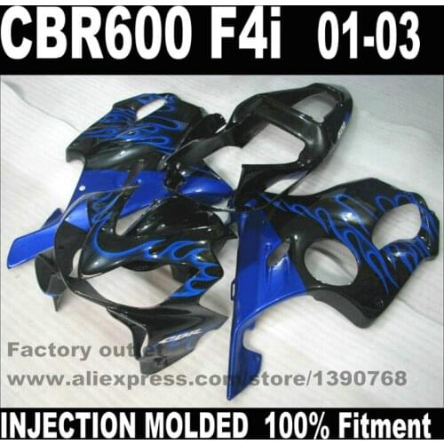 INJECTION MDZDED bodywork for HONDA CBR 600 F4i blue flames in black fairings 2001 2002 2003 CBR600 01 02 03 fairing kit CZ13