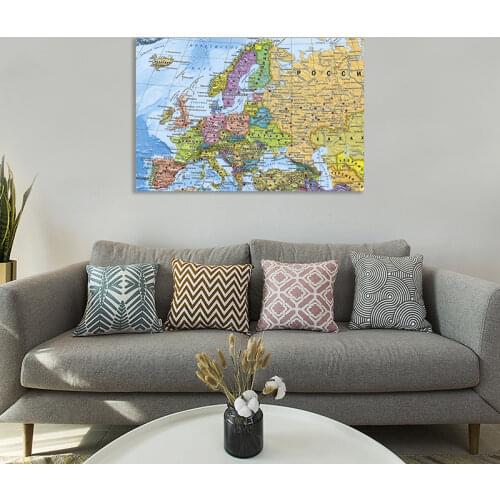 The Europe Map 150*100cm Non-woven Canvas Painting Russian Language Wall Art Poster Living Room Home Decoration Study Supplies
