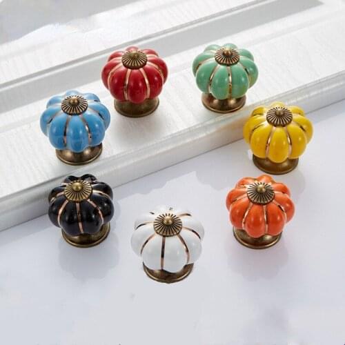 Pumpkin Ceramic Handles 40mm Drawer Knobs Cupboard Door Handles Single Hole Cabinet Handles With Screws Furniture Handles