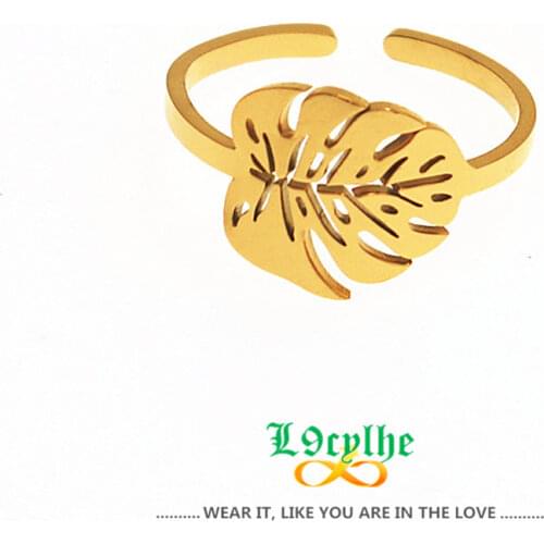 Summer Style Palm Leaf Rings For Women Boho Jewelry Gold Silver Color Free Size Anillos Mujer Stainless Steel Tropical Ring