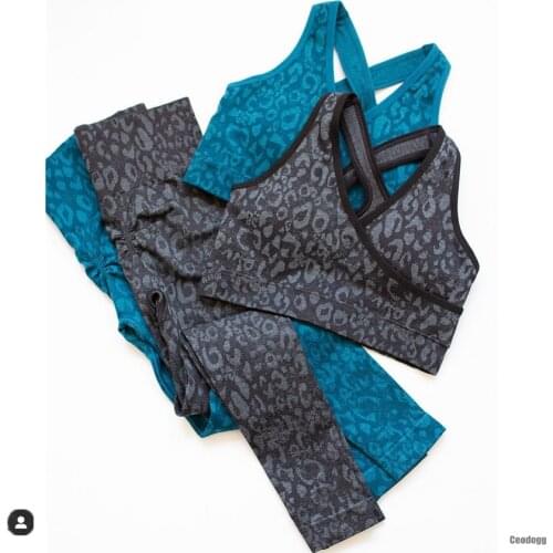 2PCS Women Seamless Leopard Yoga Set Push Up Sport Bra Fitness Gym Clothing Yoga Leggings Camo Sport Suit Femme Sportswear