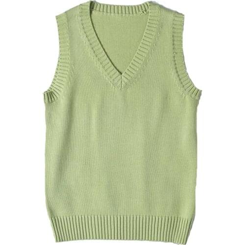 Spring Autumn Sweater Vest Women Sleeveless Solid V-neck Loose Pullovers Student Girls Casual Knitted Vest Tank Tops Outwear