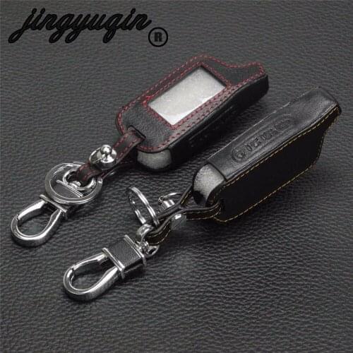 Jingyuqin 4 Buttons Leather X5 Case Cover LCD For Russian Version Vehicle Security Two Way Car Alarm System TOMAHAWK X5 Keychain