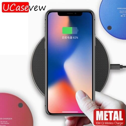 Metal Qi Wireless Charger Pad 10W for Samsung S20 Note 10 9 iPhone 12 11 Pro Xs Max X 8 Plus Wireless Fast Charging Quick Charge
