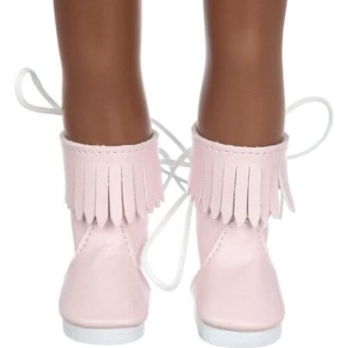 Fashion Pink Tassel PU Boots For 14inch Doll Girl Gift For BJD EXO Baby Dolls Accessories toys