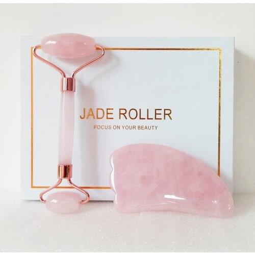 Natural Rose Quartz Roller Scraper Face Massager Tools Jade Roller Facial Massage Slimming Wrinkle Removal Set Box Girl Gift