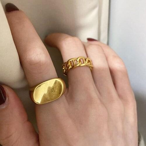 New Luxury Design Gold Big Wide Round Chain Finger Ring For Women Fashion Jewelry Gift