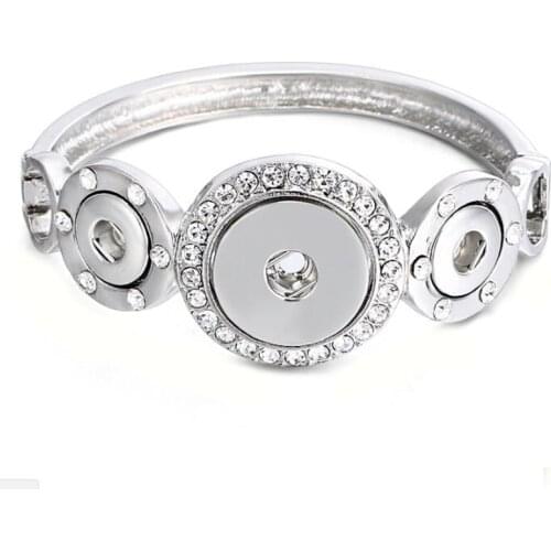 New Snap Bangles Silver Plated Crystal Bracelet 3 Buttons Snap jewelry Fit 18mm and 12mm Snap Button Jewelry Bracelet