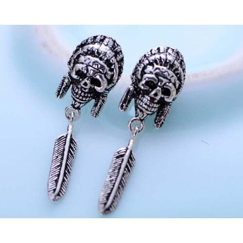 MeibaPJ Real 925 Sterling Silver Lndian head Portrait Personalized Feather Creative Earrings Exquisite Gift Jewelry