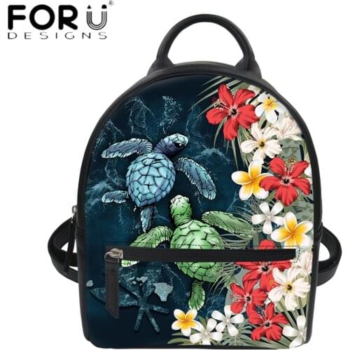 FORUDESIGNS Hot Style Mini Backpack For Women Hawaii Turtle With Hibiscus Plumeria Print Soft Pu Shoulder Bags Bolsa Femme