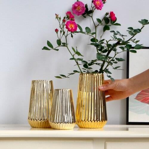 Simple Nordic Golden Ceramic Vase Modern Home Decoration Vase Flower Arrangement Desktop Porch Flower Arrangement Pot