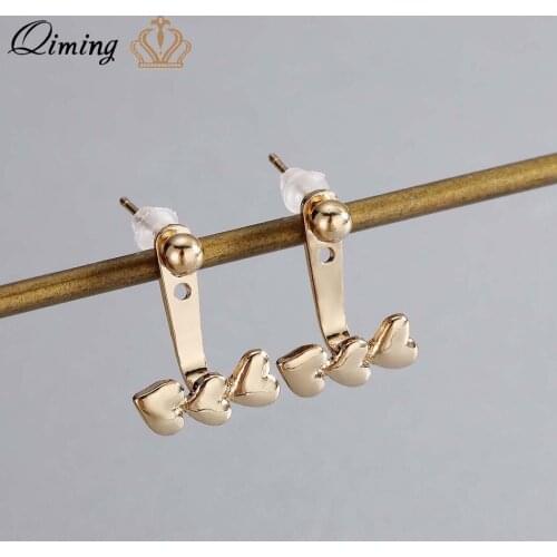 QIMING Sweet Love Heart Stud Earrings Women Ear Jackets Mother Birthday Valentines Gift Wedding Boho Earring Female Pendientes