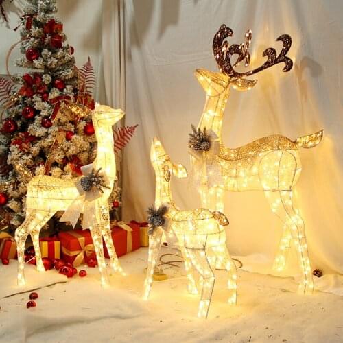 Christmas luminous wrought iron mother and child elk ornaments hotel shopping mall window scene elk family of three decorations