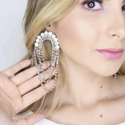 Women Fashion Shiny Rhinestone Dangle Earrings Jewelry Fashion Show Trendy Ladys Evening Dress Statement Earrings Accessories