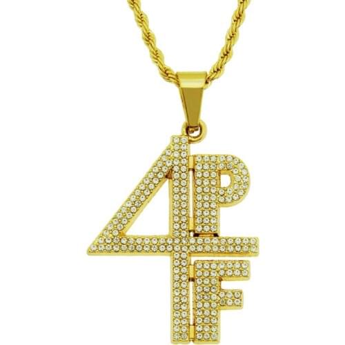 Hip Hop Rhinestones Paved Bling Iced Out 4PF Pendants Necklace for Men Rapper Jewelry Gold Silver Color Drop Shipping