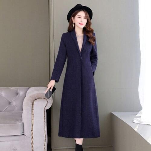 High Quality X-Long Wool Coat Female Overcoat 2019 Autumn and Winter New Korean Slim Temperament Thickening Warm Woolen Jacket Elegant Mujer Abrigos Solid Color OL Blends Blazer Femme f1944