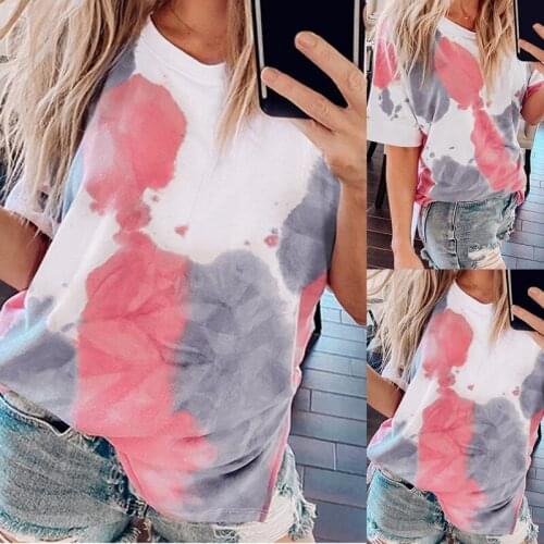 Women Tie Dye Print Loose Oversized Streetwear Short Sleeve Tee Top T-Shirt