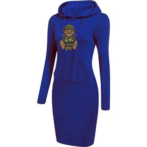 Women Sweatshirt Hoodie Dresses Long Sleeve Solid Print Casual Autumn Sports Long Dress Loose Female Fashion Women Clothing