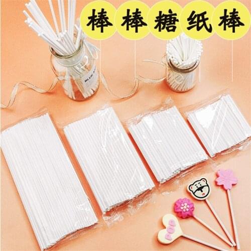 100Pcs 15/20cm Long Food-Grade Solid White Pop Sucker Sticks Chocolate Cake Lollipop Lolly Candy Making Mould Paper Stick