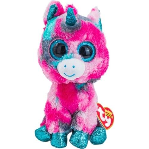 15cm Ty Soft Stuffed Plush Doll Pink Blue Unicorn the Multicolor Unicorn Sparkly Glitter Beanie Eyes Animal Collectible Toy Gift