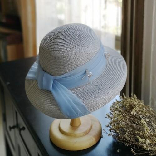 202107-xushen summer PP grass pearl luster Nail bead Elegant Hepburn style lady sun cap women leisure holiday hat