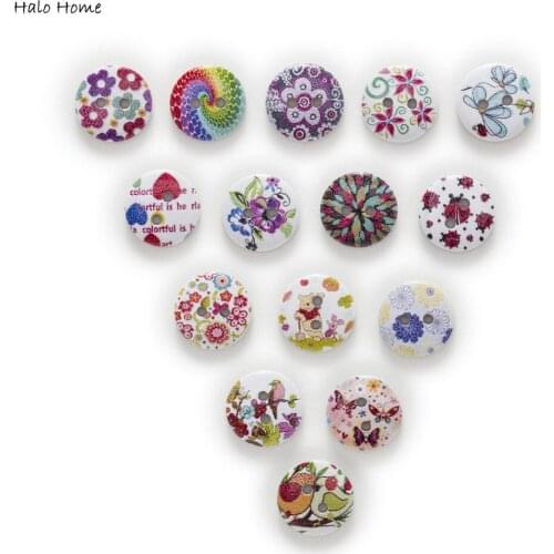 50pcs 2 Hole Flower Pattern Wood Buttons Fabric Sewing Scrapbooking Clothing Home Decor DIY 15mm