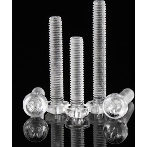 50pcs M3 M4 Acrylic Clear Transparent Plastic Phillips Round Head Screw Pan Cross Head Bolt Metric Threaded length=4-25mm