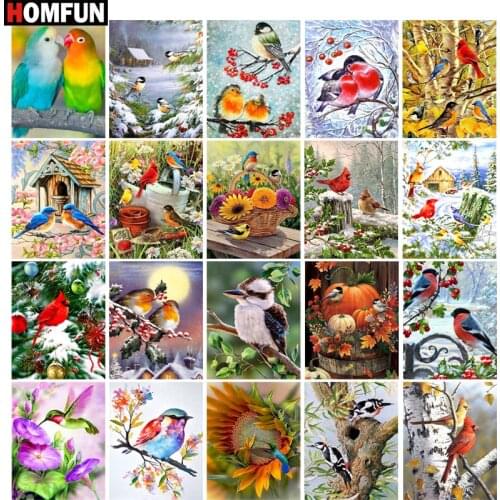 HOMFUN Full Drill Diamond Painting "Color bird scene" DIY Picture Of Rhinestone 5D Diamond Embroidery Cross Stitch Decor
