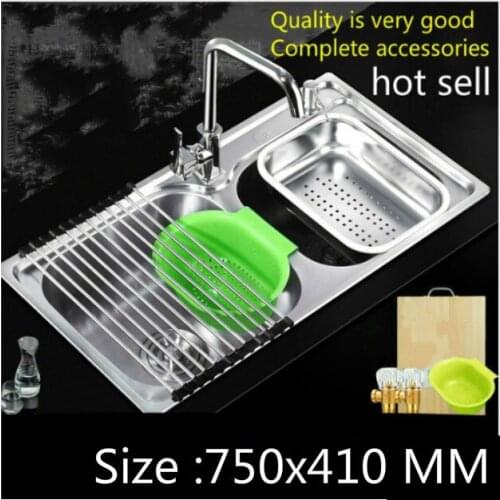 Free shipping High capacity wash vegetables vogue kitchen double groove sink food grade 304 stainless steel 75x41 CM