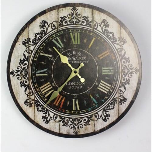 Best Selling House Decoration Pendant Wooden Painted Pattern Wall Clock Wall Hanging Clocks 0002M Home Decor Mute Study Clocks