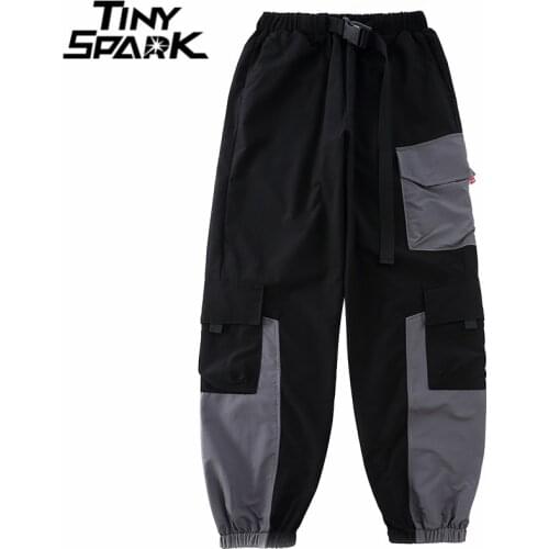 Streetwear Harajuku Cargo Pants 2021 Men Hip Hop Color Block Patchwork Pockets Sweatpants Joggers Pants Trousers Track Pants