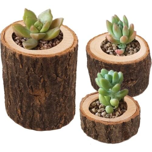 Wooden Flower Pots Balcony Plants Green Bonsai Succulent Flowerpot Vase Crafts Ornaments Creative Home Candle Holders Decoration