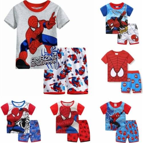Children Boys and Girls Suits Baby Clothes Summer Cotton Short-sleeved T-shirt Pajamas Set Cartoon Printing Kids Two-piece Suit