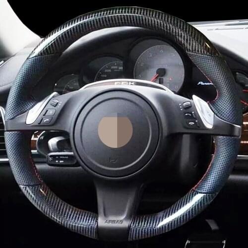 DIY Black Carbon Fiber Hand-Stitched Wear-Resistant Non-Slip Car Steering Wheel Cover / Panamera 2010-2011