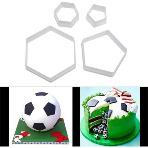 4pcs Football Cookie Cutter Print Plunger Soccer Shape Fondant Cake Mold DIY Cake Tool