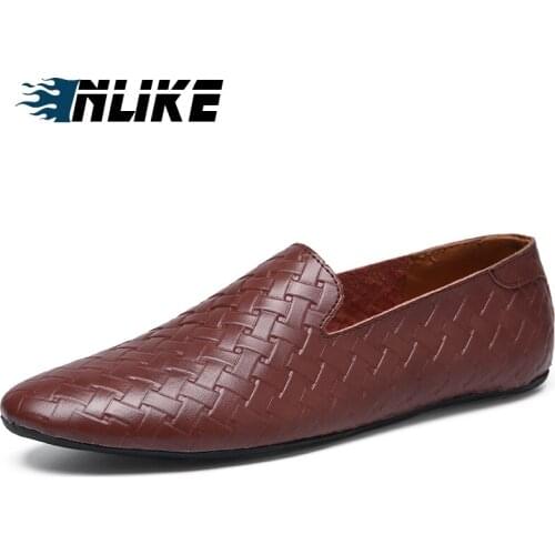 INLIKE Men Shoes Genuine Leather Male Doug Shoes Soft Comfotable Men Casual Shoes Cow Leather Slip on Driving Loafers Formal