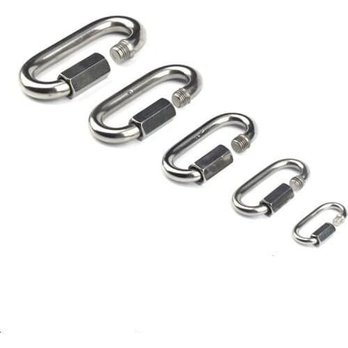 Stainless Steel Screw Lock Climbing Gear Carabiner Quick Links Safety Snap Hook Chain Connecting Ring Carabiner Chain Buckle