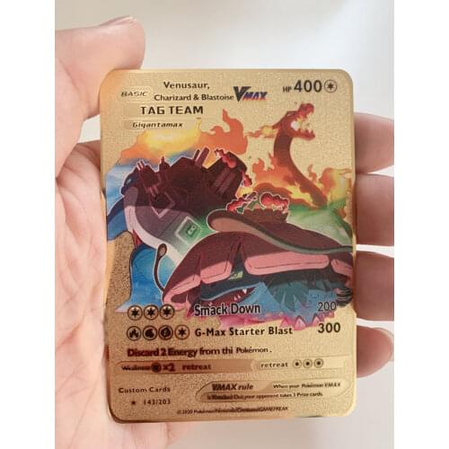 The Latest Pokemon Vmax V Shiny Gold Metal Card Game Tag Team Battle A La Carte Series Childrens Toys Christmas Gifts