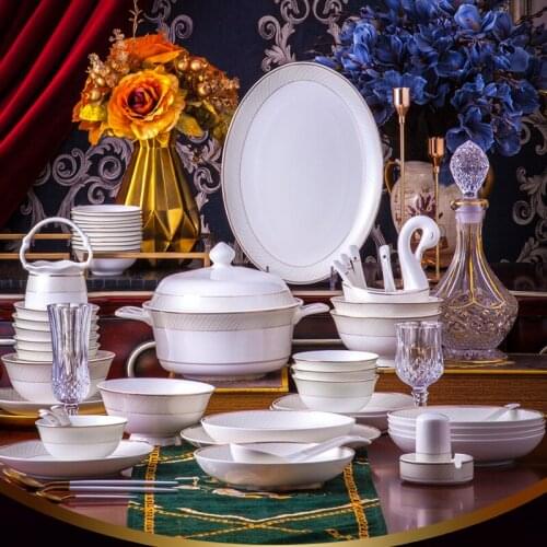 60 Heads Jingdezhen Ceramic Dinner Dinnerware Sets chinese dishes Rice Bowl Soup Bowl Salad Noodles Bowl Plate Tableware