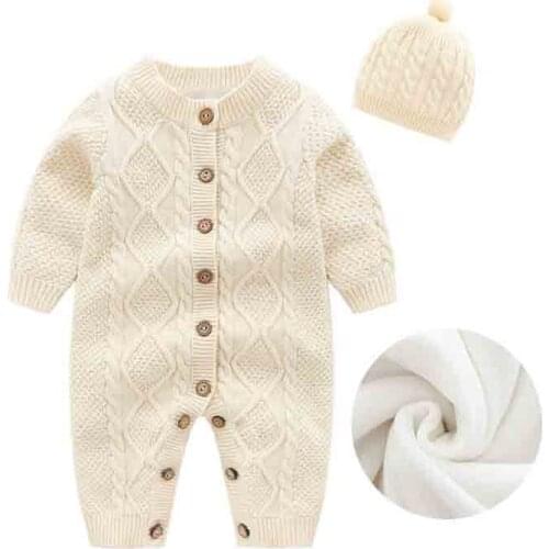 Newborn Baby Rompers Jumpsuits 100%Cotton Knitted Infant Boys Girls Sweaters Overalls Autumn Winter Toddler Kids Outfits Clothes