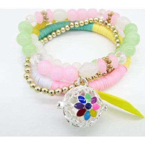 Fancy Korea Style Nice Beads Strands with Feather and Epoxy Locket Cage DIY Essential Oil Diffuser Bracelets