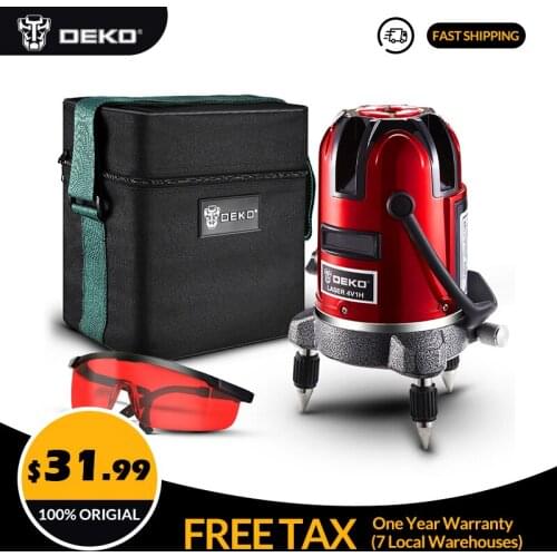 DEKO 5 Lines 6 Points Red Laser Leverl Self Leveling 360 Degrees Multi Mode With Tripod Set and Cloth Bag