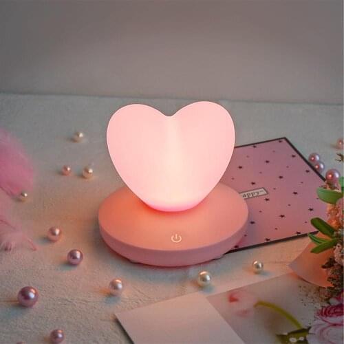 LIGINWAAT LED Creative Bedroom Touch Three-Speed USB Charging Heart-Shaped Night Light Love Silicone Remote Control Night Lamp