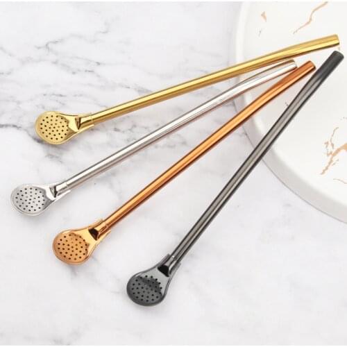 Bombilla Spoon Long Handle Filter 2 in 1 Stainless Steel Yerba Mate Tea Straw for Party