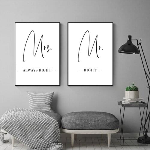 Minimalist Quote Wall Art Nordic Canvas Painting Mr, Right Pictures for Home Design Home Living Room Frameless